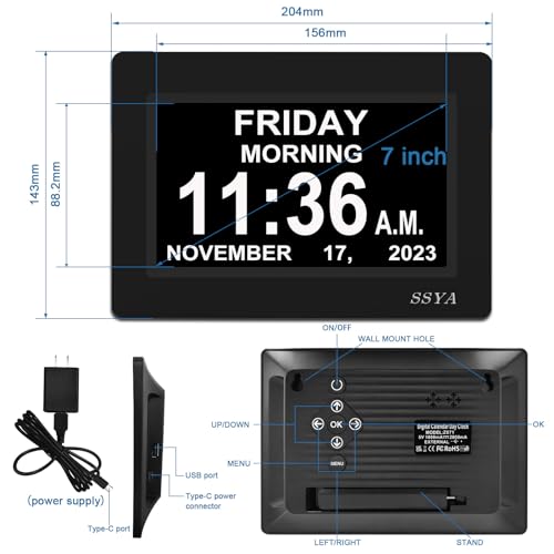 7 Inch Calendar Clock with Auto Dimmable Display T731223