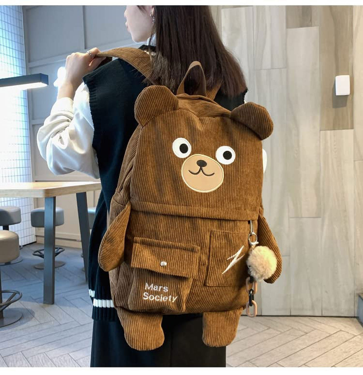 Corduroy Backpack Schoolbag G530853