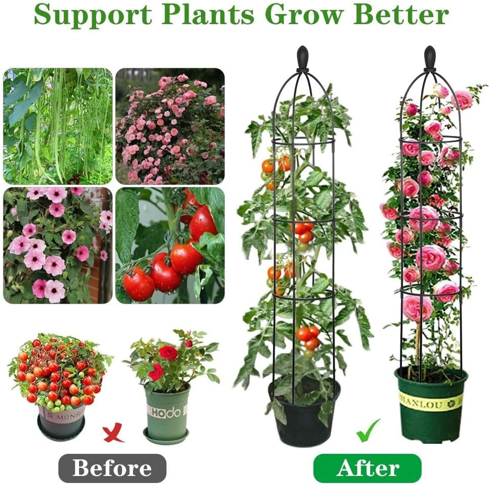 5.58FT Black Metal Garden Obelisk Trellis W792