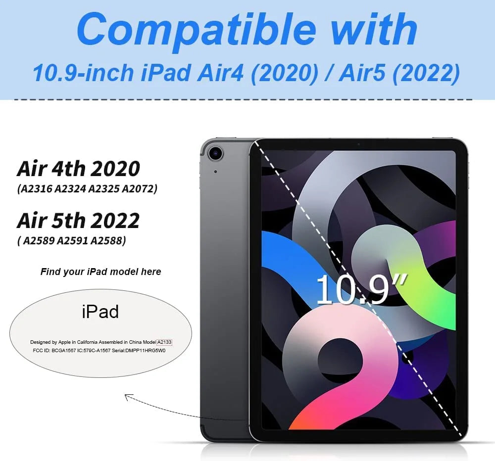 Keyboard Case for iPad Air 5th Generation 2022 / iPad Air 4th Generation 2020 with Pencil Holder, Magnetically Detachable Wireless Keyboard Stand Cover for ipad Air 4/5 10.9 Inch M5119