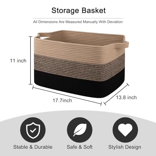 Large Gradient Blue Rectangle Woven Blanket Basket with Handle J860417