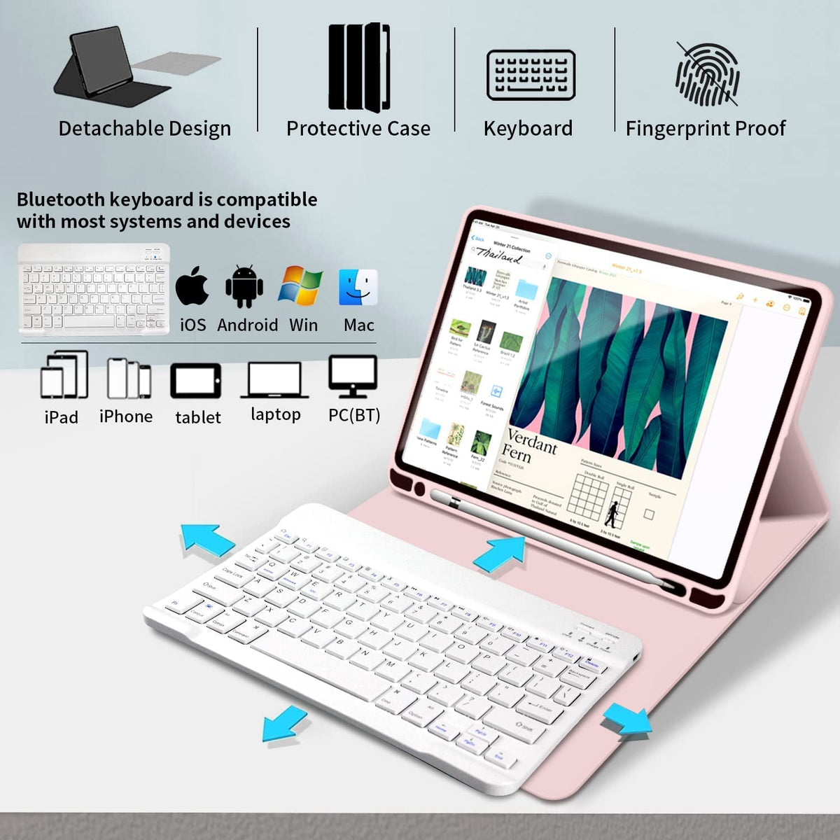Keyboard Case for iPad Air 5th Generation 2022 / iPad Air 4th Generation 2020 with Pencil Holder, Magnetically Detachable Wireless Keyboard Stand Cover for ipad Air 4/5 10.9 Inch M5119