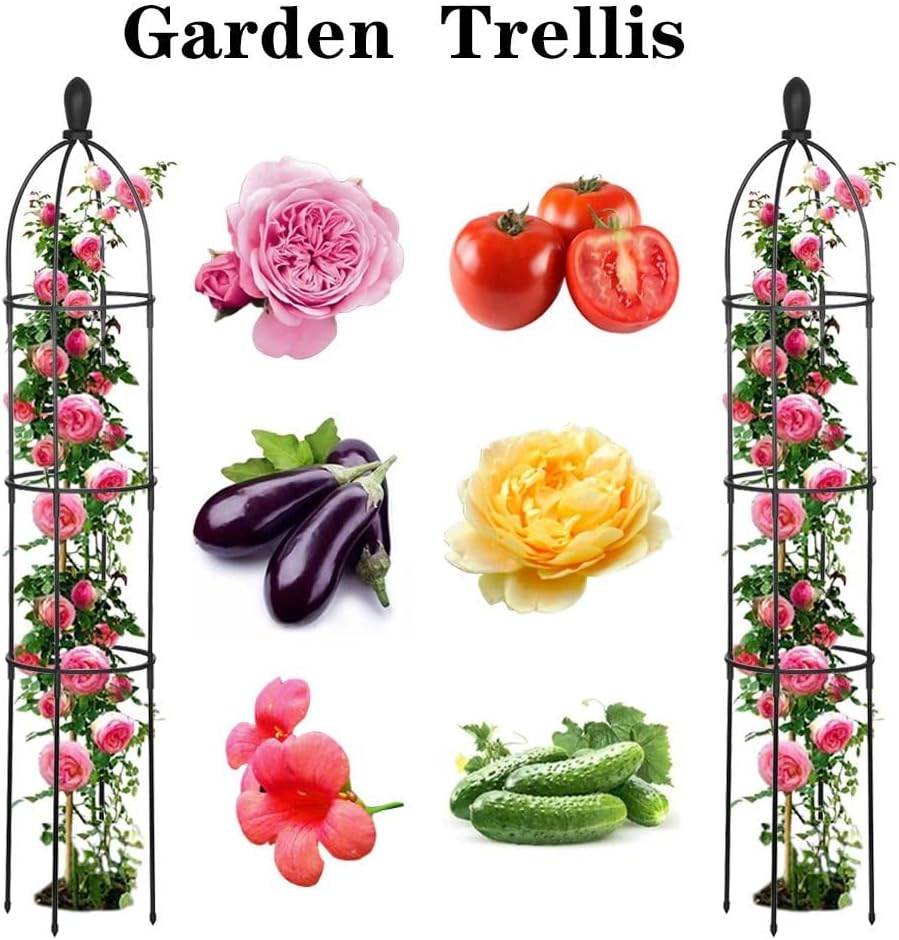 5.58FT Black Metal Garden Obelisk Trellis W792