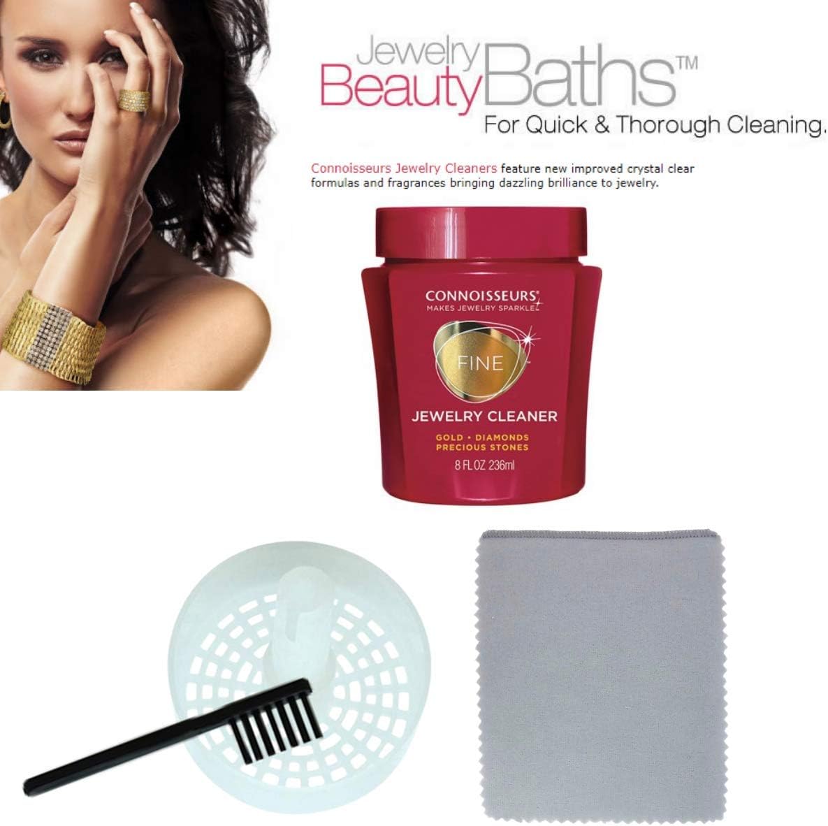 Jewelry Cleaner with Polishing Cloth, Basket and Brush, Pack of 2 P166