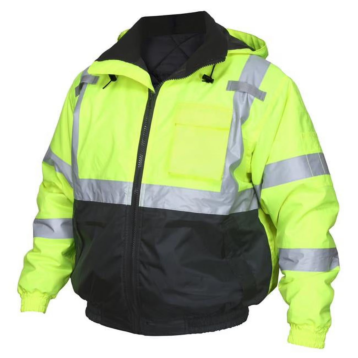 Fluorescent Lime & Black Quilted Rain Jacket with Silver Reflective Stripes, 4XL L314