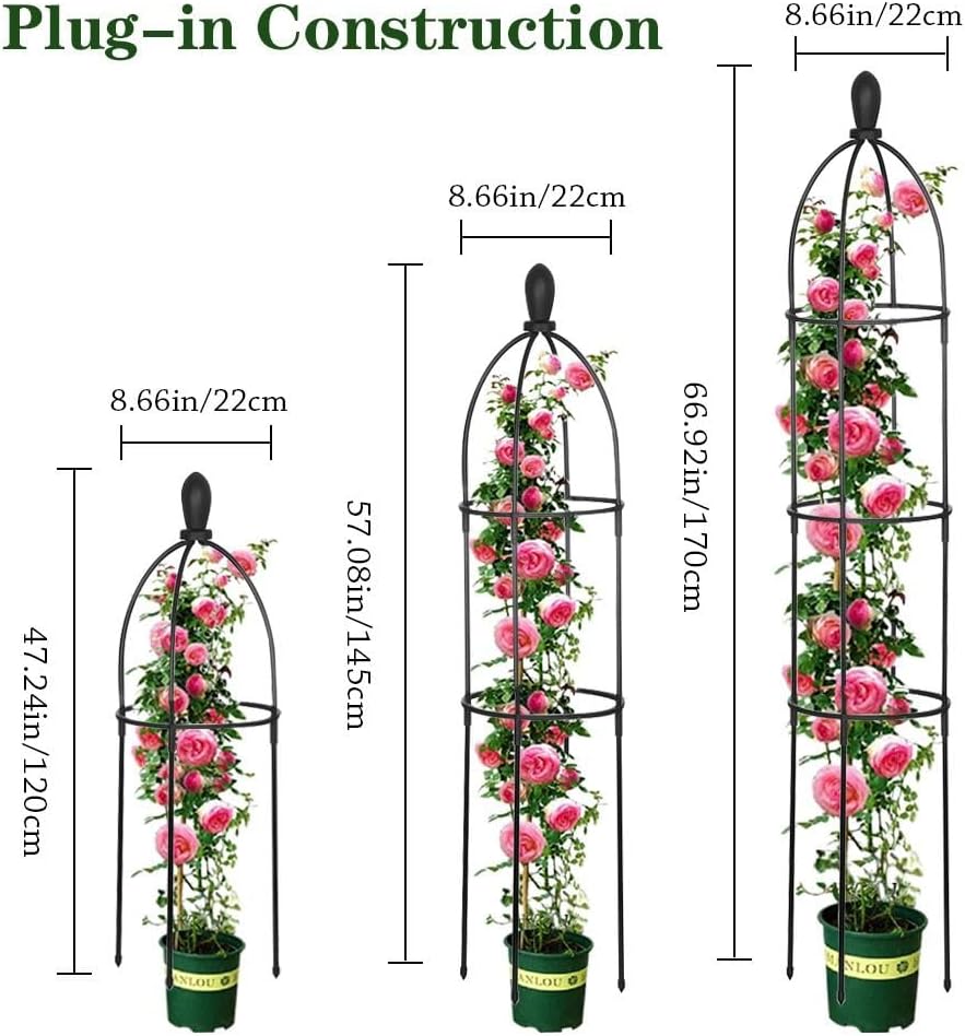 5.58FT Black Metal Garden Obelisk Trellis W792
