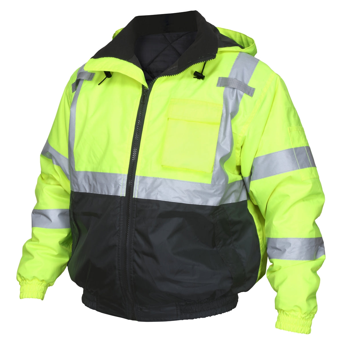 Fluorescent Lime & Black Quilted Rain Jacket with Silver Reflective Stripes, 4XL L314