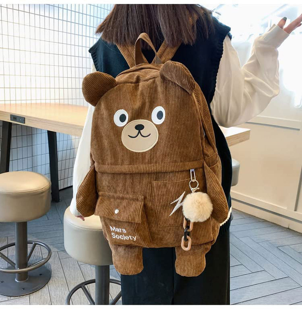Corduroy Backpack Schoolbag G530853