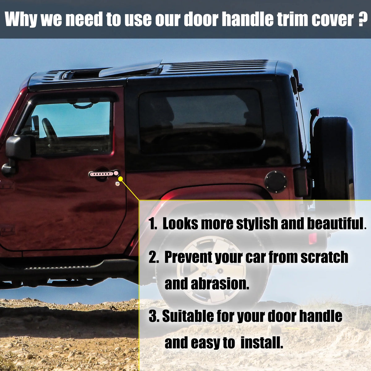 Pink Exterior Door Handle Decoration Strip Trim with Push Button Cover for Jeep Wrangler 2 Door 2007-2018 M515