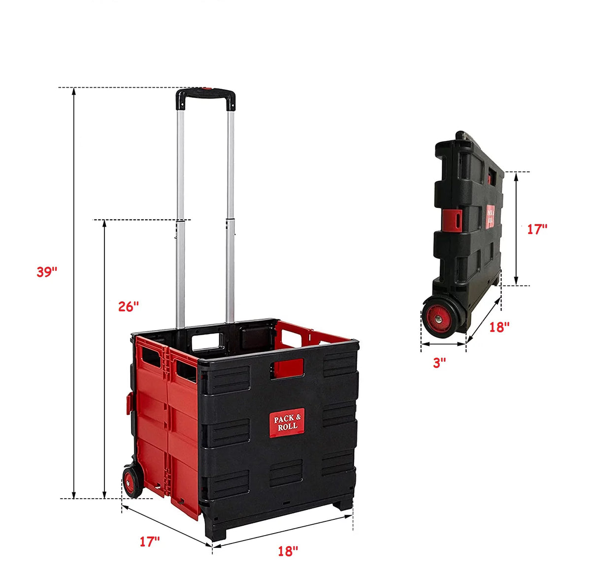 Red Folding Shopping Cart with Wheels B6674
