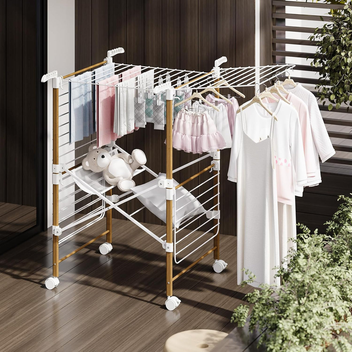 Collapsible Metal Drying Rack with Wheels M55678