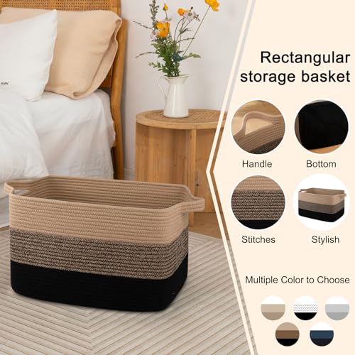 Large Gradient Blue Rectangle Woven Blanket Basket with Handle J860417