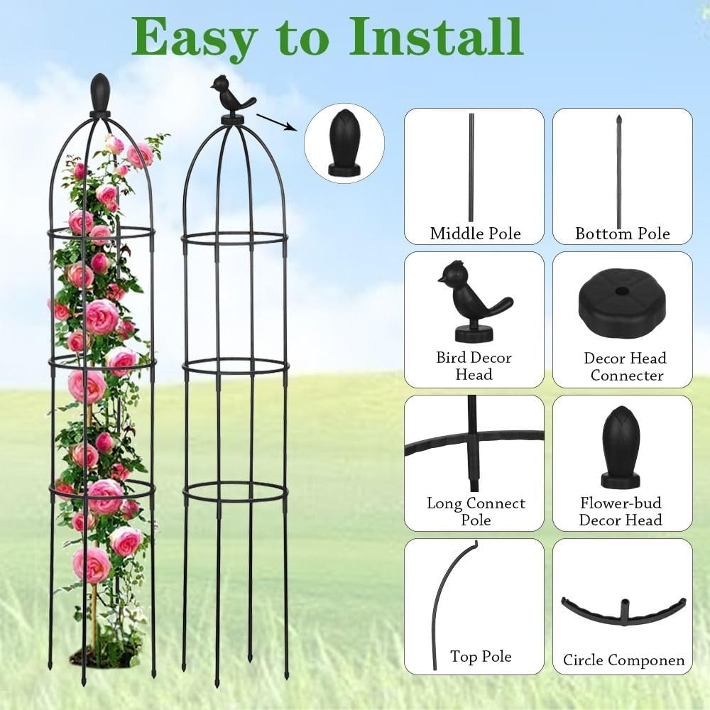 5.58FT Black Metal Garden Obelisk Trellis W792