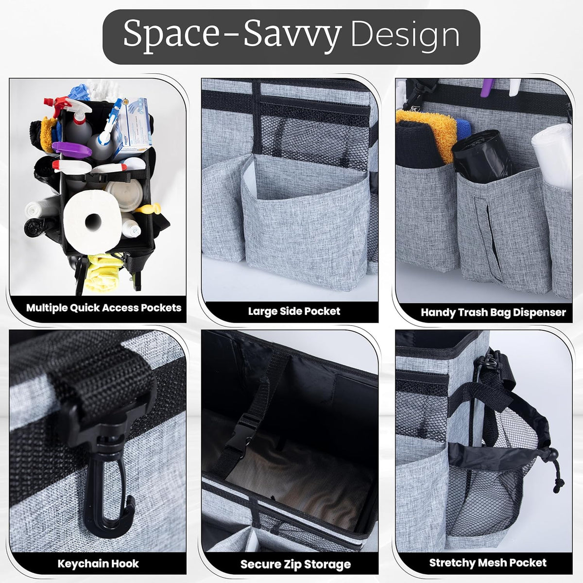 Large Cleaning Caddy with Handles and Strap, 3 Microfiber Cloths and 2 Spray Bottles K124