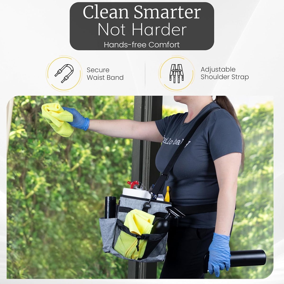 Large Cleaning Caddy with Handles and Strap, 3 Microfiber Cloths and 2 Spray Bottles K124