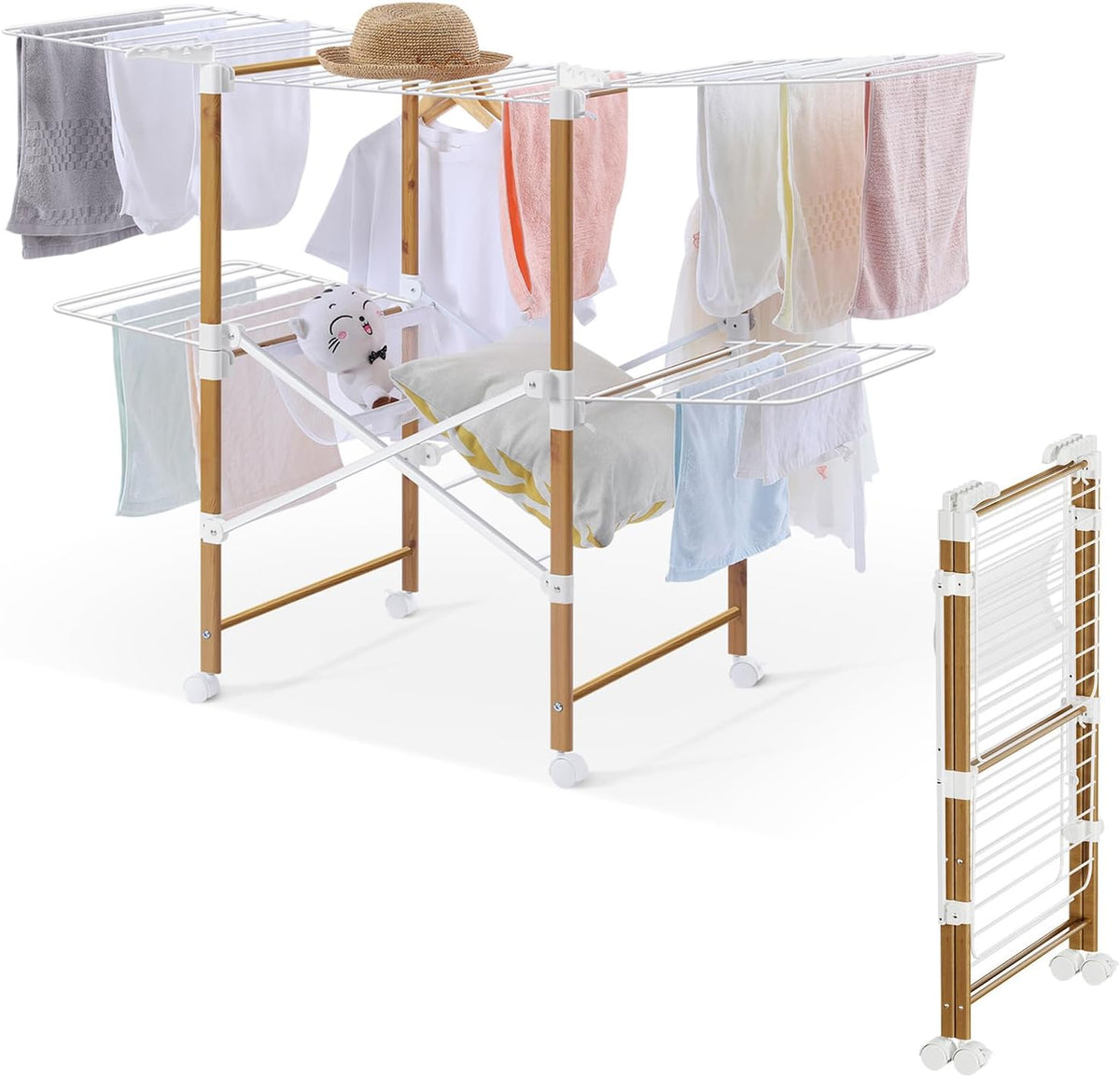 Collapsible Metal Drying Rack with Wheels M55678