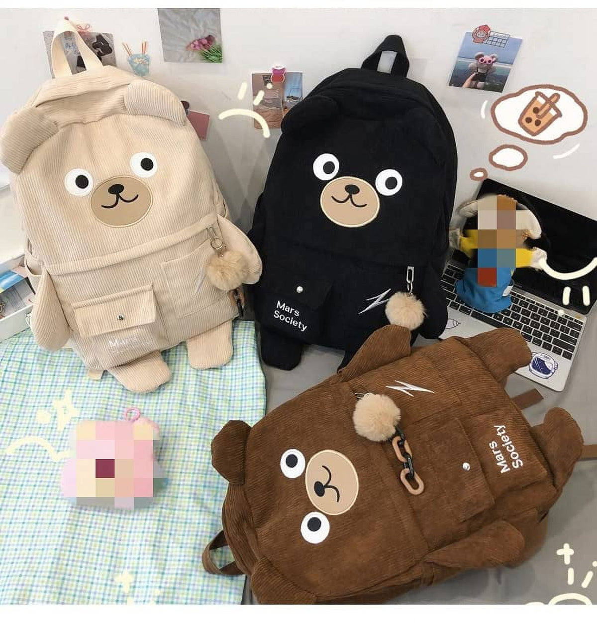 Corduroy Backpack Schoolbag G530853
