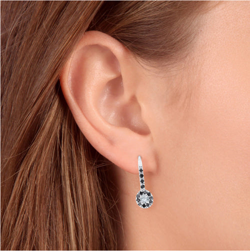 1/4ct Black Diamond Dangle Drop Studs Earrings 10K White Gold P8743