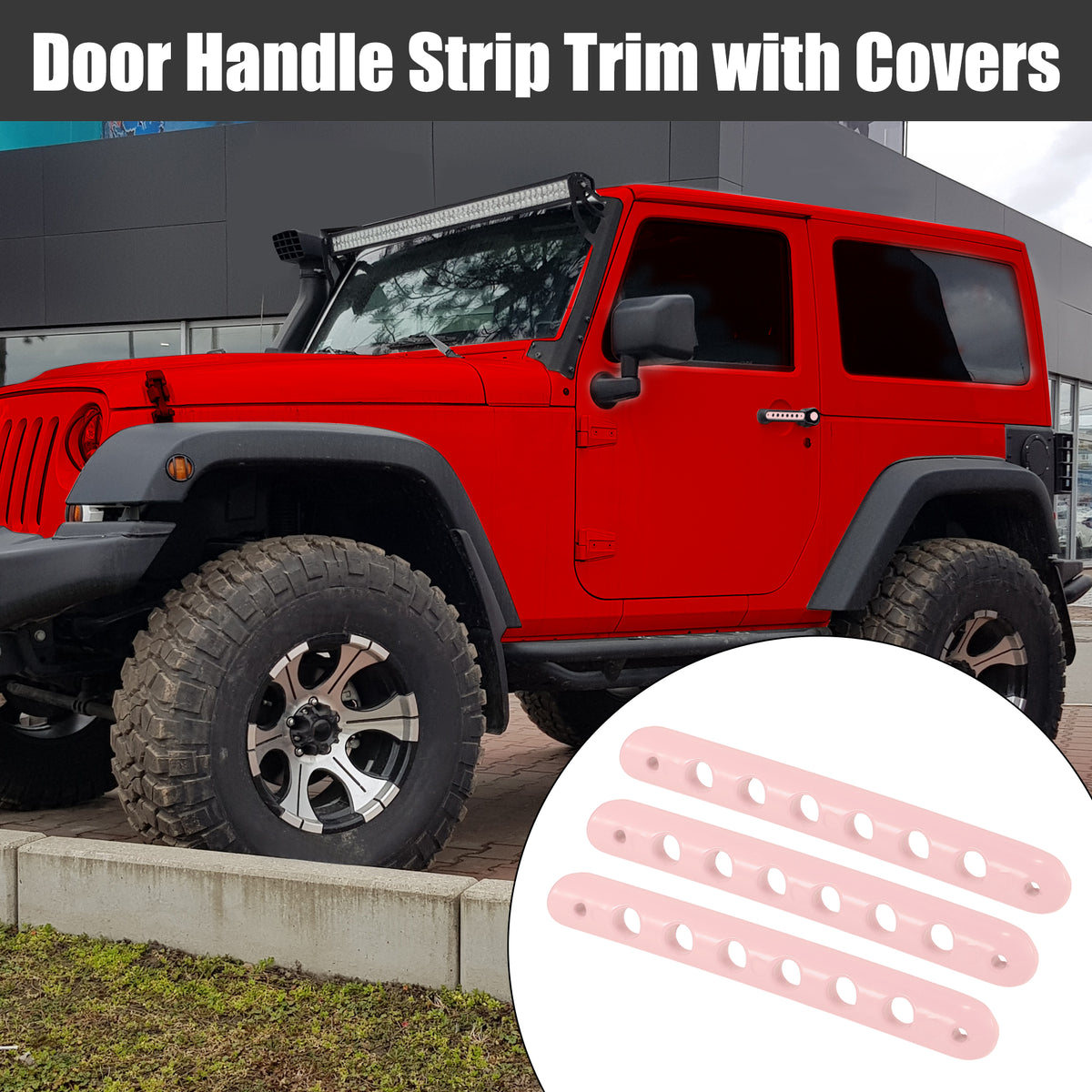 Pink Exterior Door Handle Decoration Strip Trim with Push Button Cover for Jeep Wrangler 2 Door 2007-2018 M515